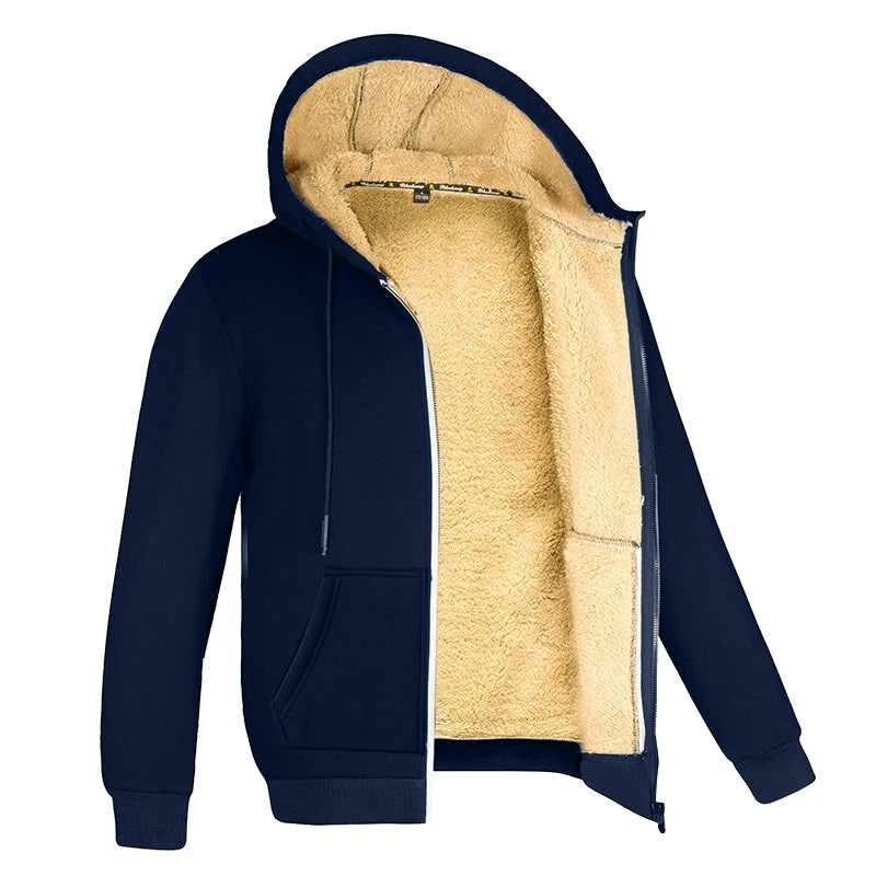 Calidez y Estilo: Sudadera con Capucha de Lana de Cordero y Cremallera para Hombre, Abrigo Deportivo de Invierno