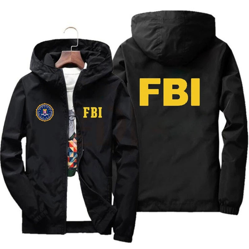 Chaqueta Deportiva 2025 para Hombre: Estilo Único con Estampado del FBI, A prueba de Viento y Capucha para Primavera