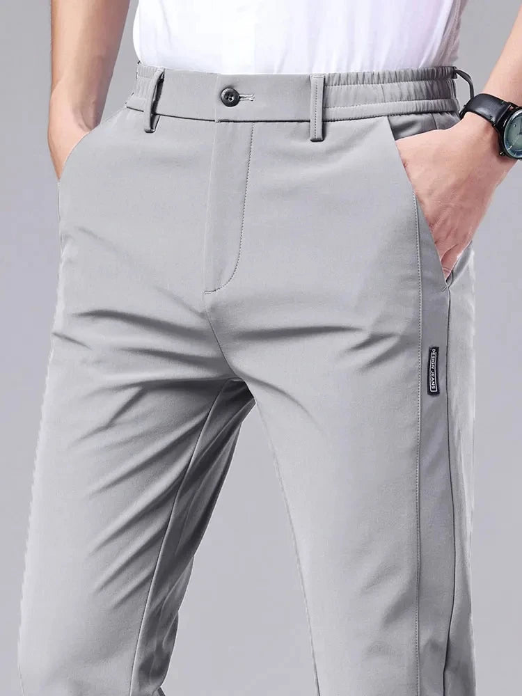 Pantalones Informales para Hombre con Pretina Semielástica y Toque de Seda de Hielo