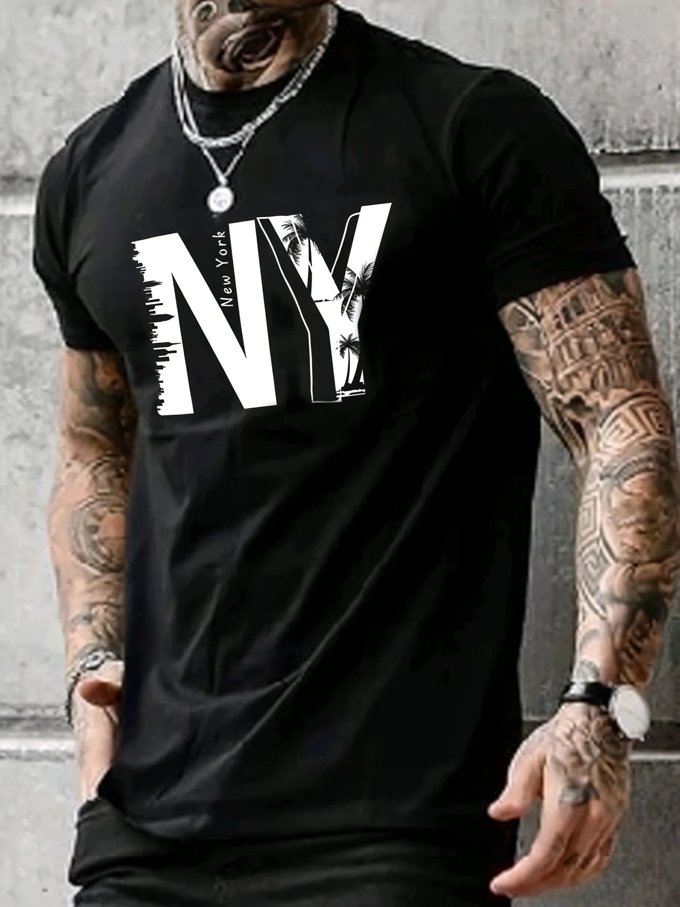 Camiseta Holgada para Hombre con Estampado NY: Estilo Urbano y Confort 100% Algodón