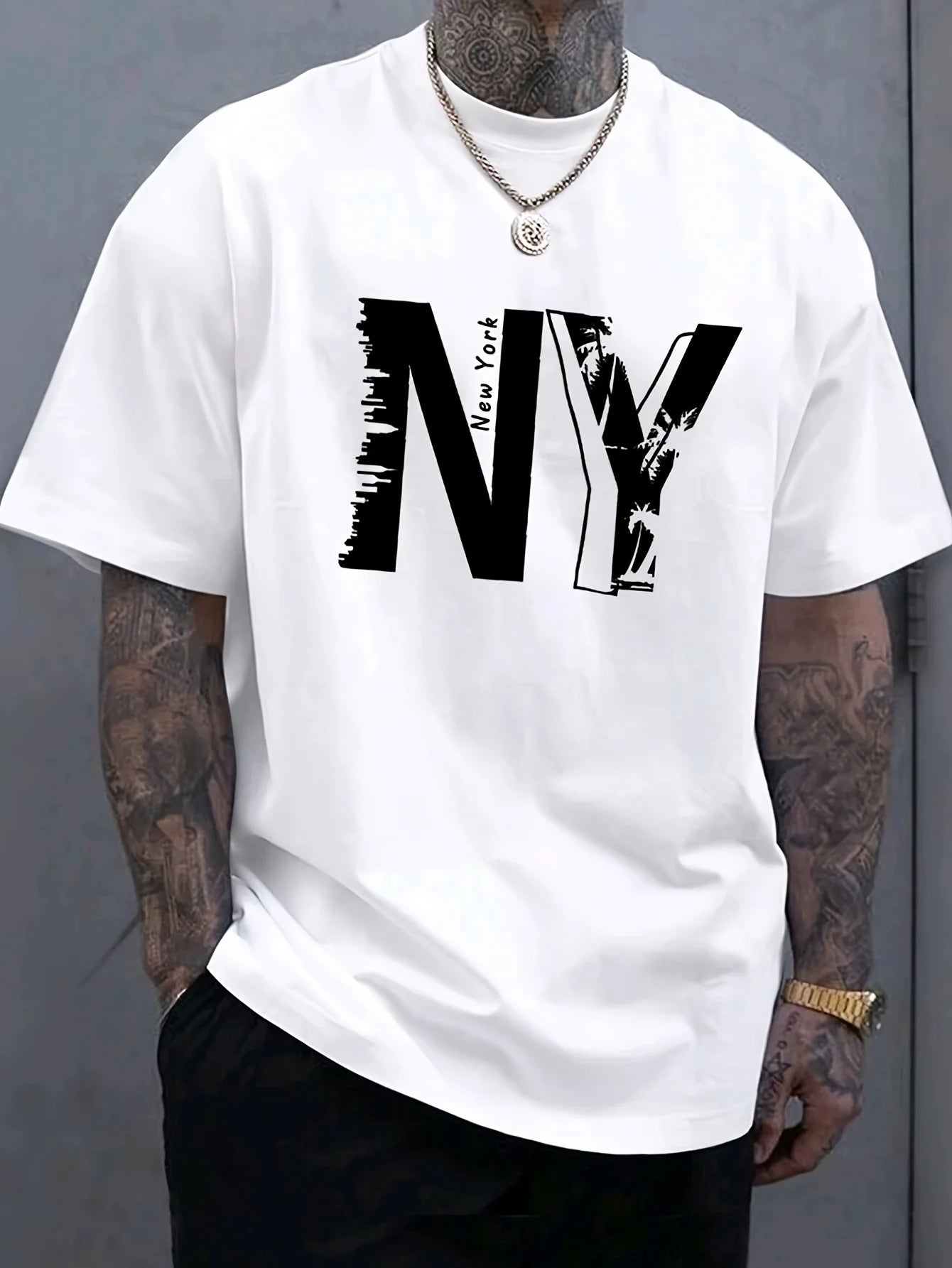 Camiseta Holgada para Hombre con Estampado NY: Estilo Urbano y Confort 100% Algodón