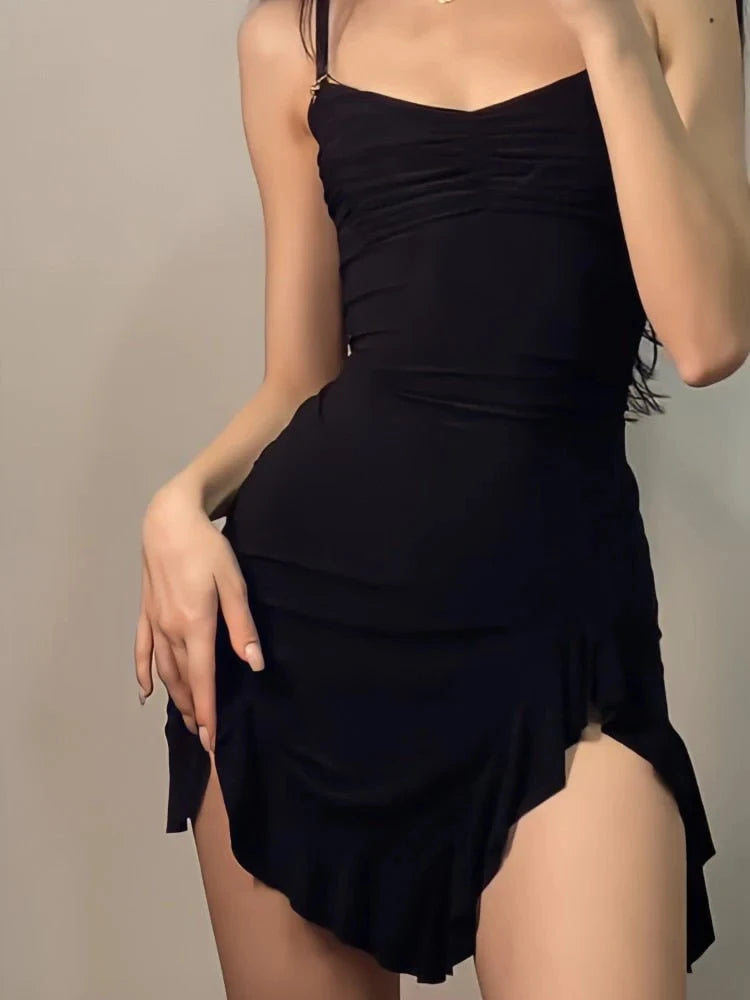 Vestido Sexy Con Volantes Y Abertura Lateral Para Mujer