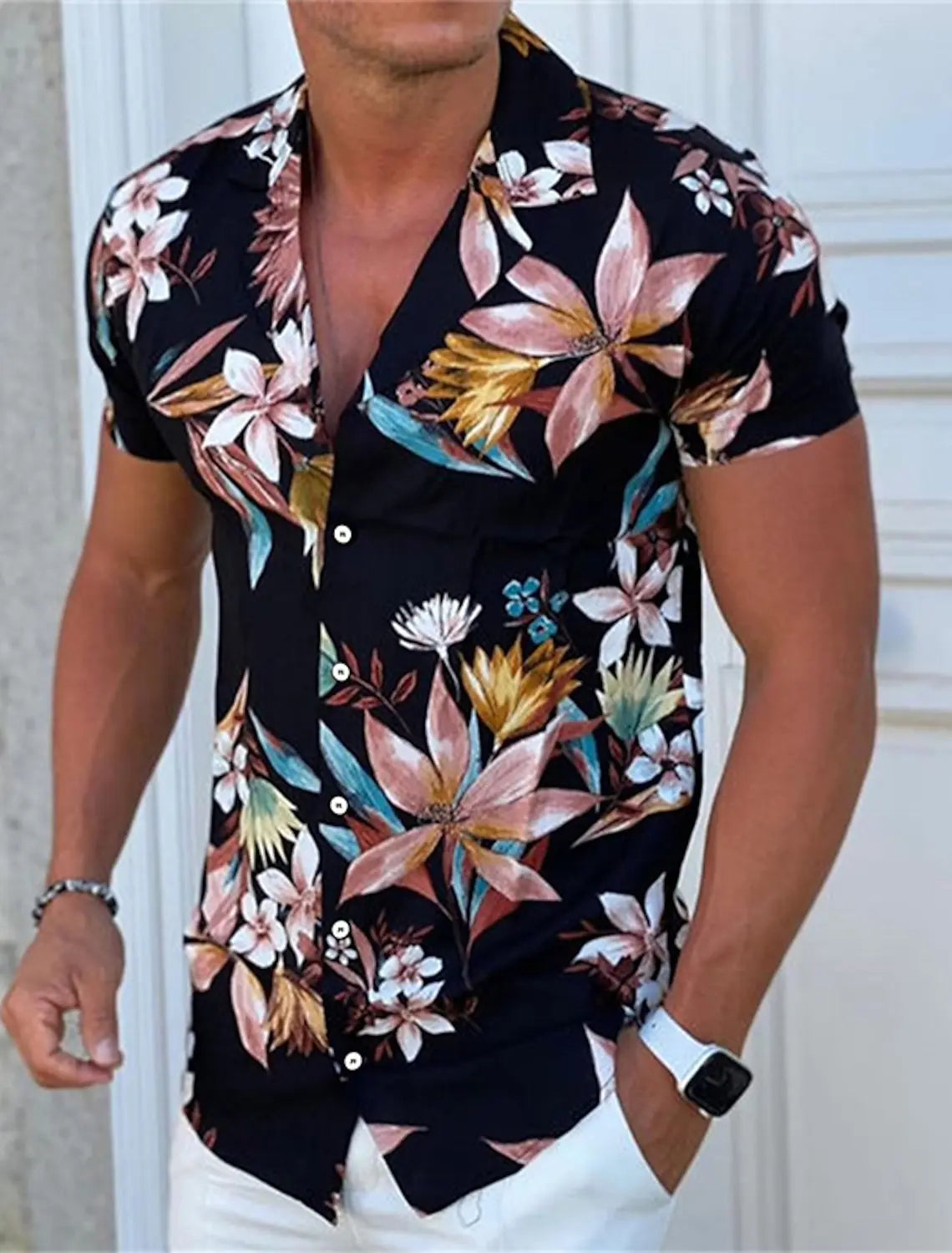 Camisa De Hombre Con Botones Moda Hawaiana