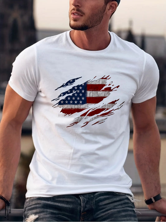 Camiseta Holgada de Verano para Hombre: Estilo Casual con Estampado de Bandera Americana y 100% Algodón