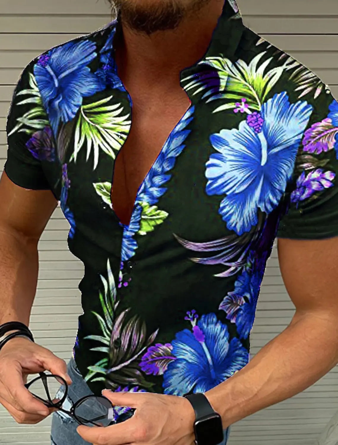 Camisa De Hombre Con Botones Moda Hawaiana