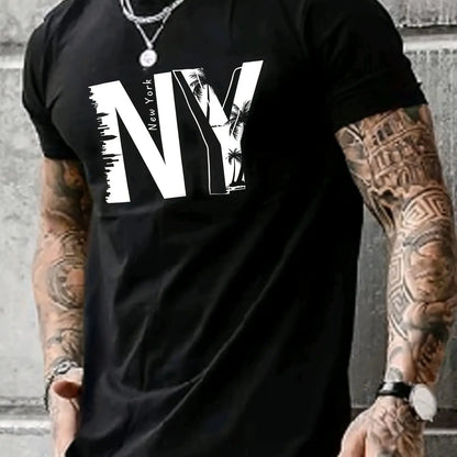 Camiseta Holgada para Hombre con Estampado NY: Estilo Urbano y Confort 100% Algodón