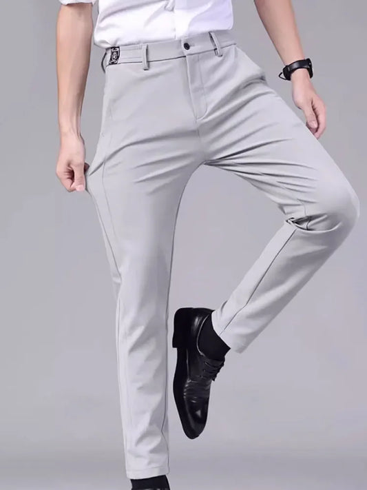 Pantalones Informales para Hombre con Pretina Semielástica y Toque de Seda de Hielo