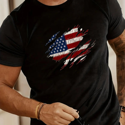 Camiseta Holgada de Verano para Hombre: Estilo Casual con Estampado de Bandera Americana y 100% Algodón