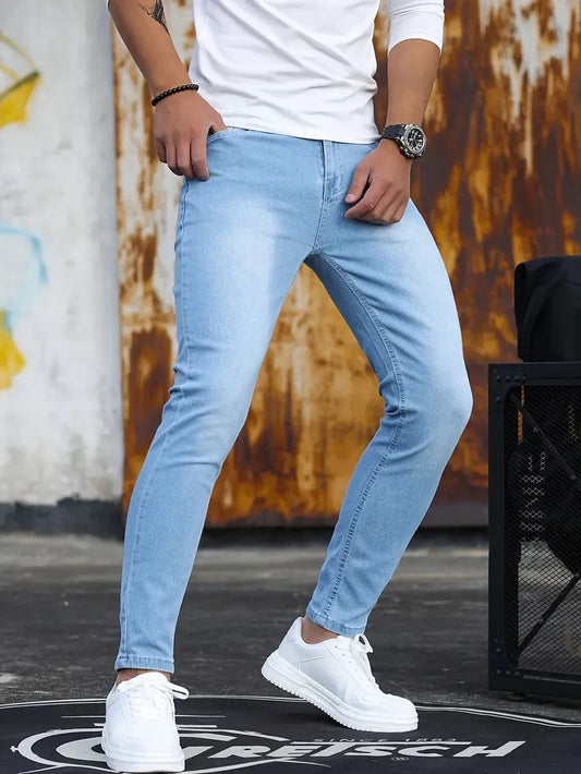 Estilo Retro con Máxima Comodidad: Pantalones Vaqueros Elásticos con Cremallera para Hombre