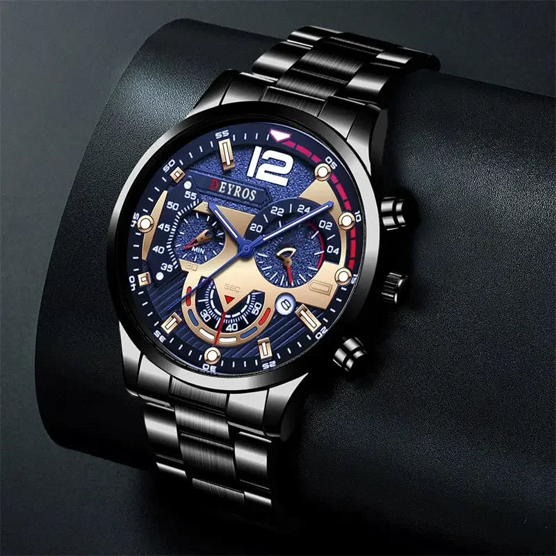 Reloj de Pulsera de Cuarzo para Hombre: Cronógrafo Luminoso de Acero Inoxidable, Estilo Informal y de Negocios