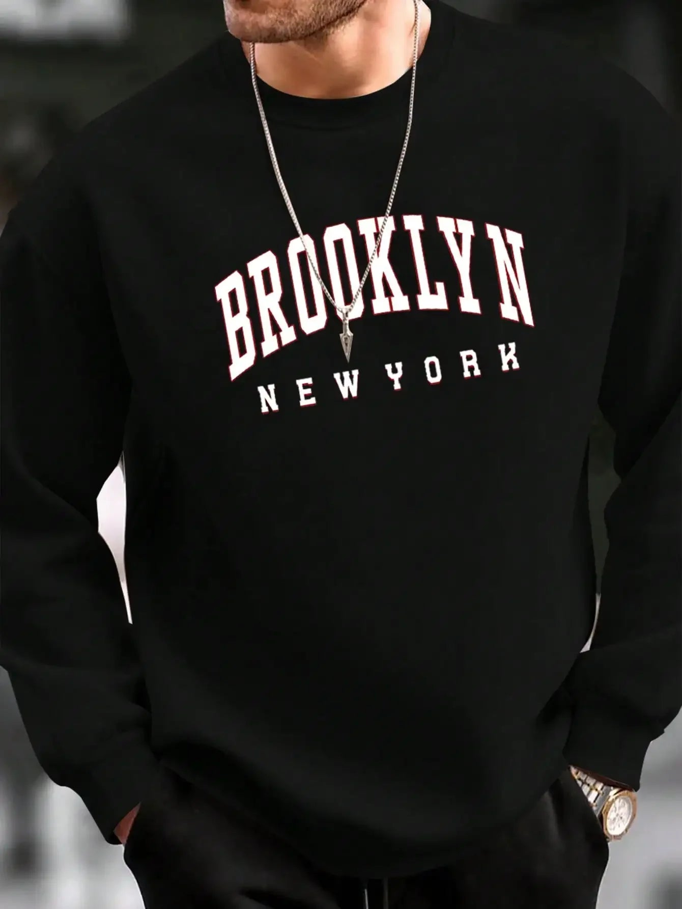 Sudadera Sin Capucha para Hombre – Estampado Creativo de Letras Brooklyn