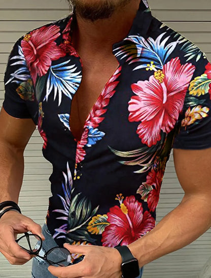 Camisa De Hombre Con Botones Moda Hawaiana