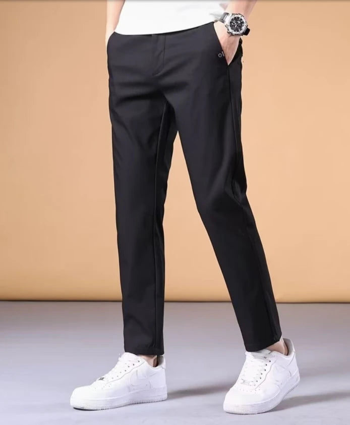 Pantalones Informales para Hombre con Pretina Semielástica y Toque de Seda de Hielo