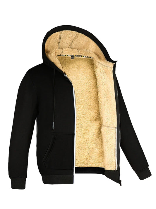 Calidez y Estilo: Sudadera con Capucha de Lana de Cordero y Cremallera para Hombre, Abrigo Deportivo de Invierno