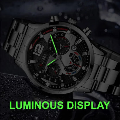 Reloj de Pulsera de Cuarzo para Hombre: Cronógrafo de Lujo, Acero Inoxidable, Luminoso y Versátil para Negocios e Informal