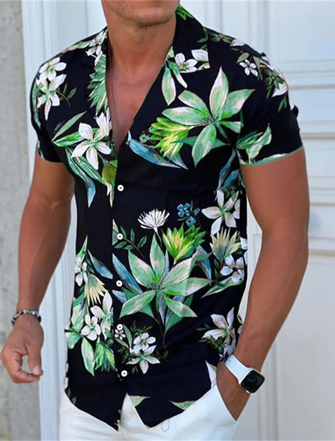 Camisa De Hombre Con Botones Moda Hawaiana