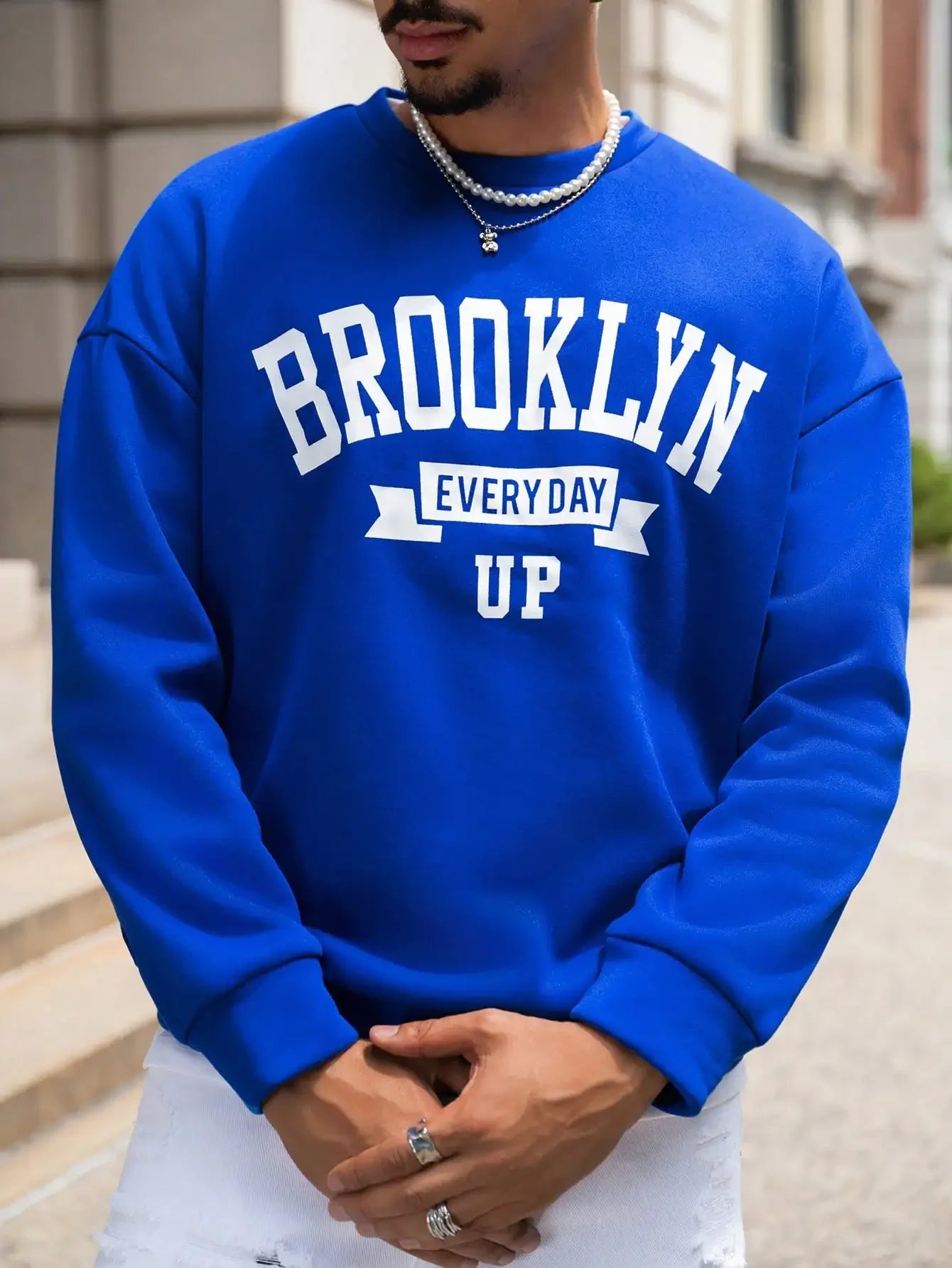 Sudadera Sin Capucha para Hombre – Estampado Creativo de Letras Brooklyn