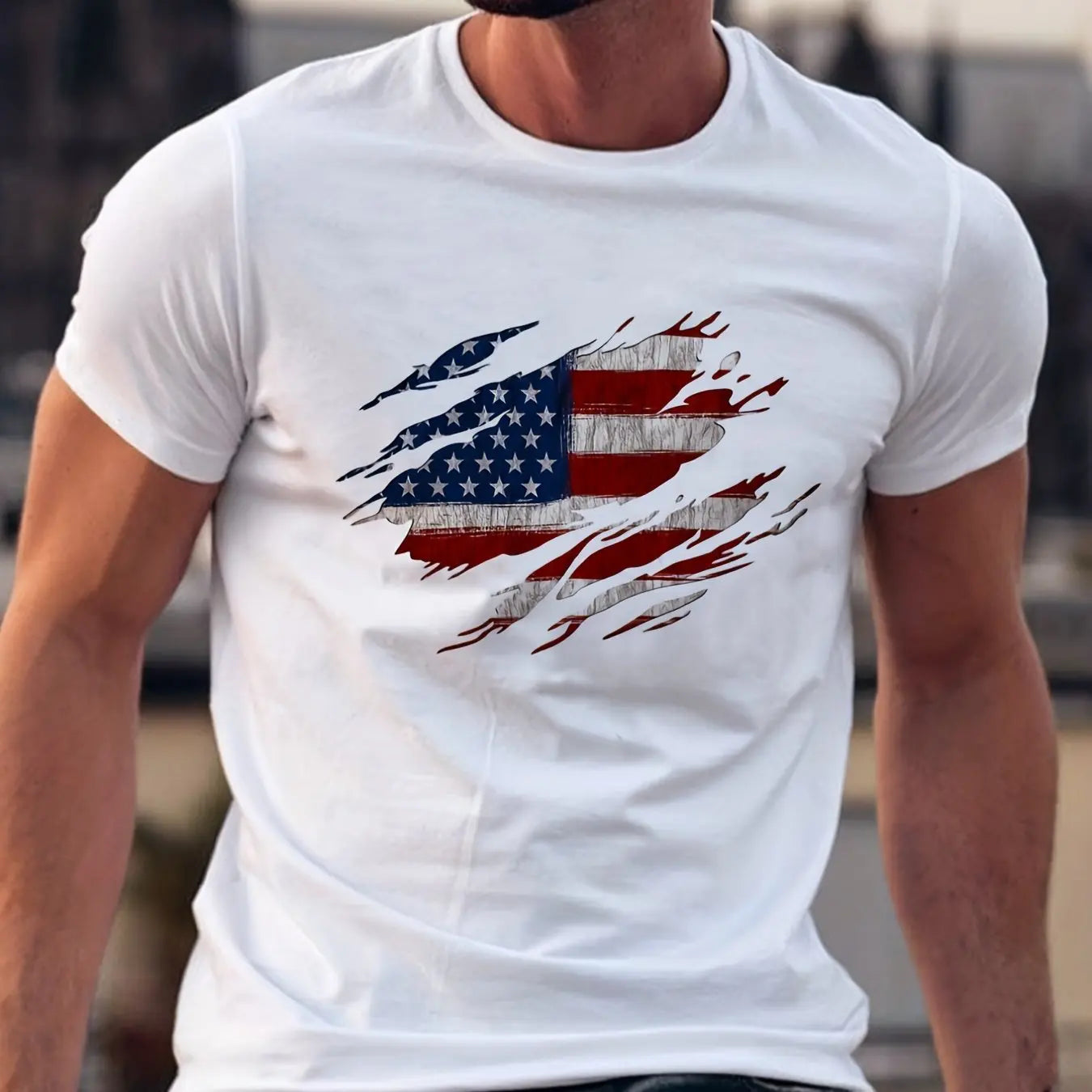 Camiseta Holgada de Verano para Hombre: Estilo Casual con Estampado de Bandera Americana y 100% Algodón