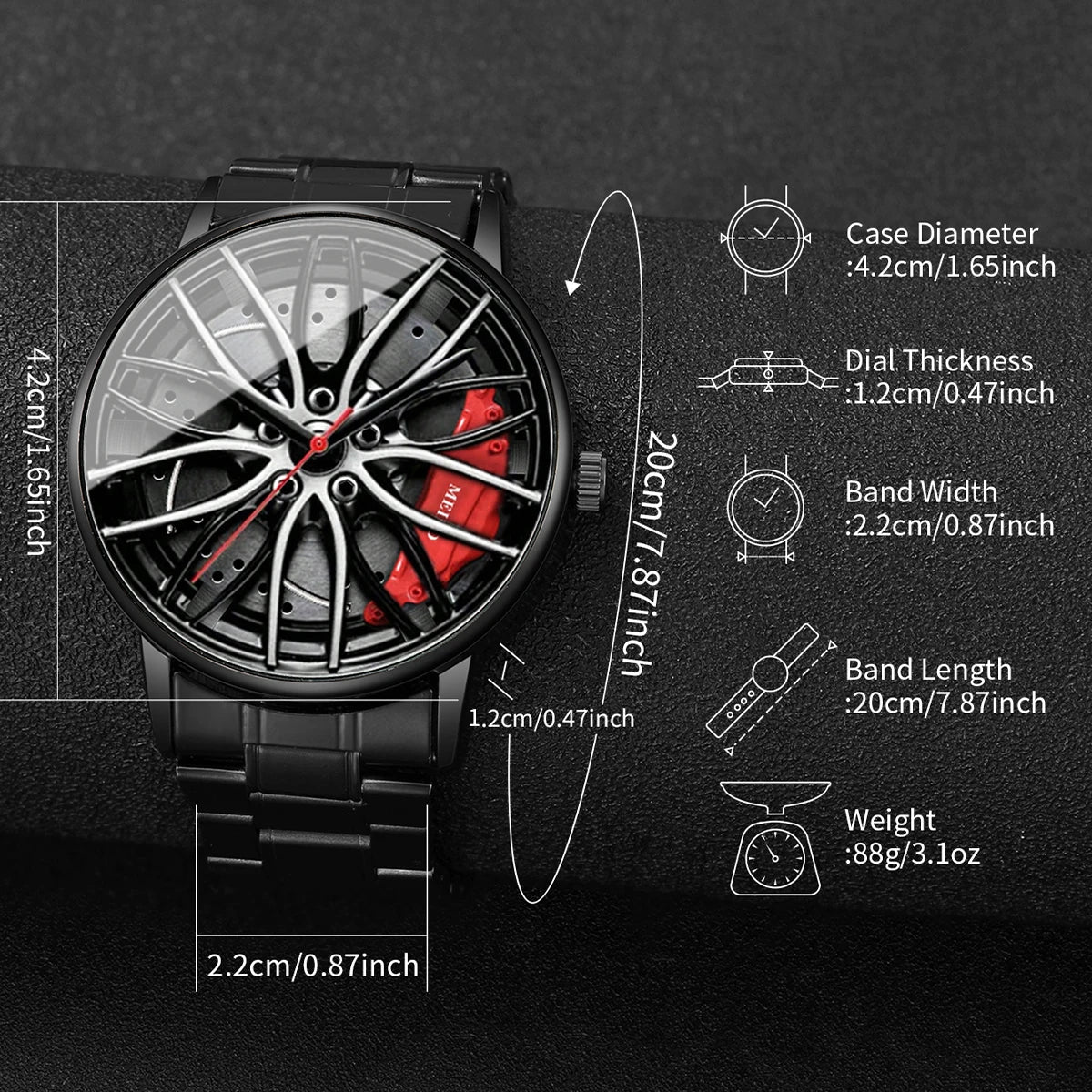 Reloj Diseño de Rueda de Coche De Acero Inoxidable