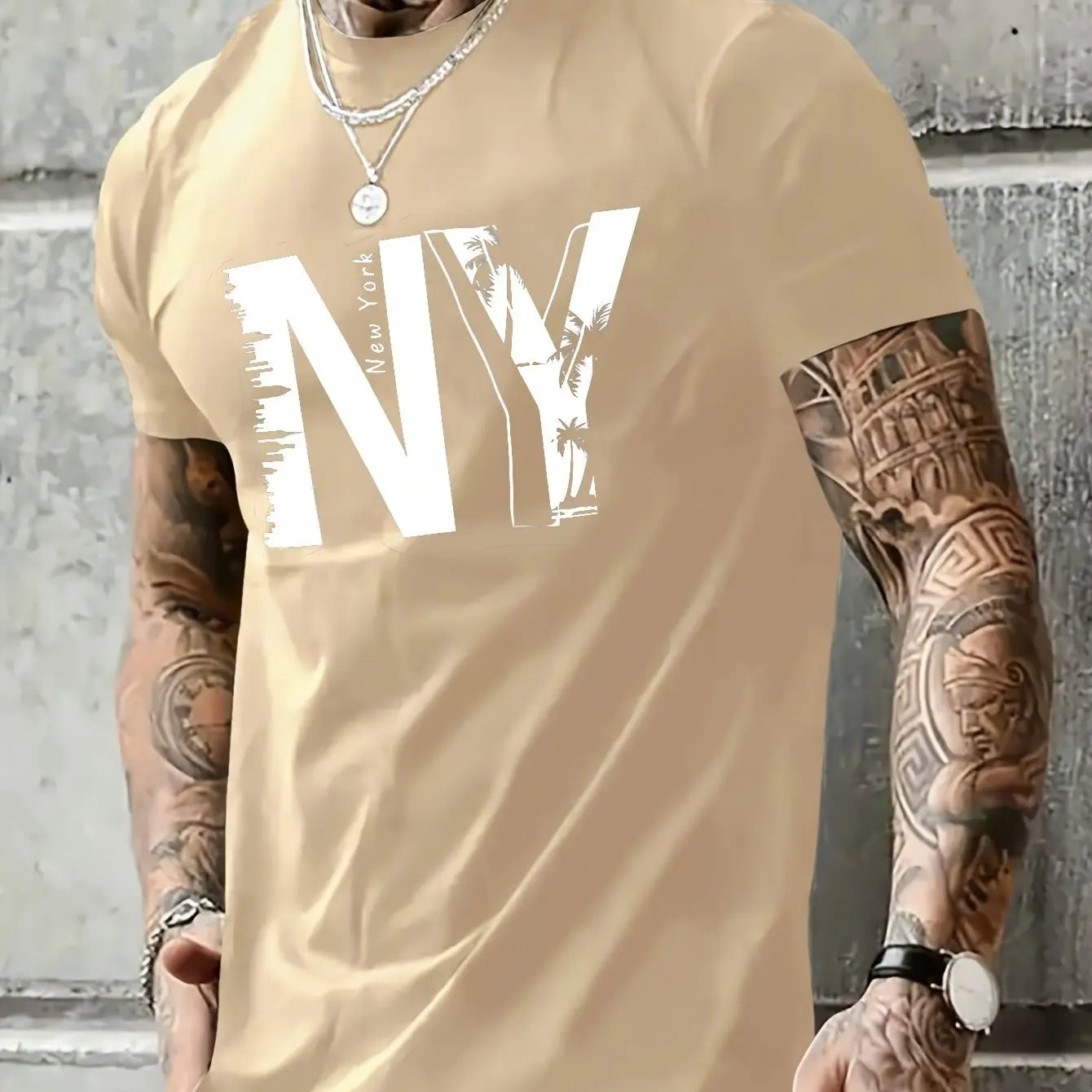 Camiseta Holgada para Hombre con Estampado NY: Estilo Urbano y Confort 100% Algodón