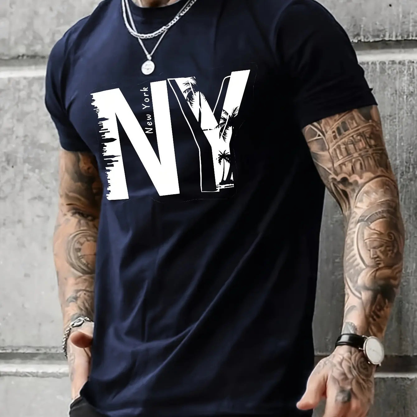 Camiseta Holgada para Hombre con Estampado NY: Estilo Urbano y Confort 100% Algodón