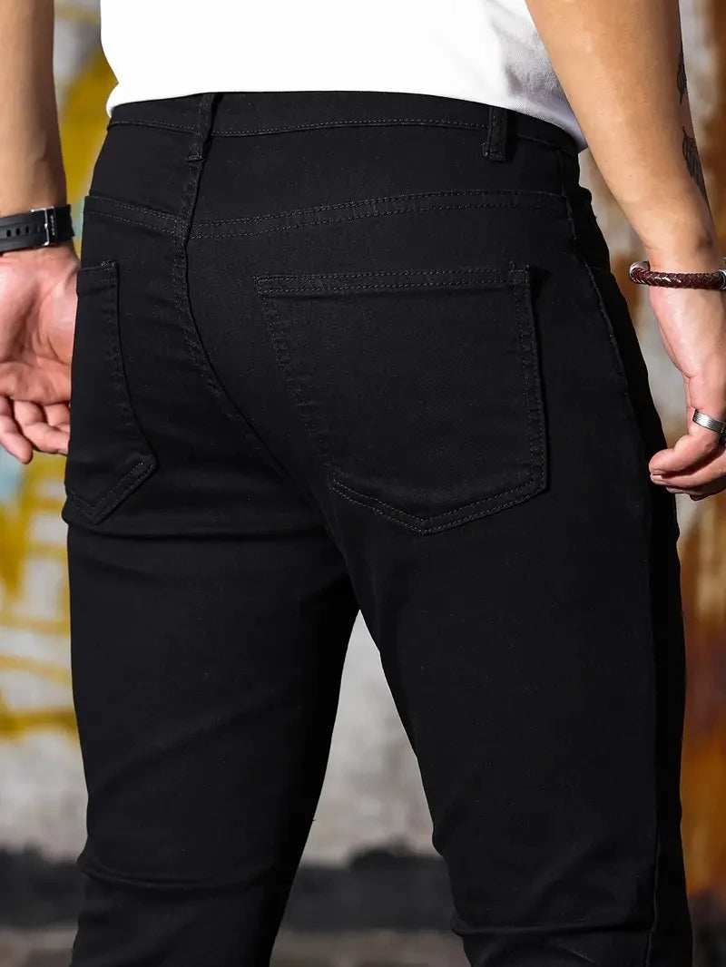 Estilo Retro con Máxima Comodidad: Pantalones Vaqueros Elásticos con Cremallera para Hombre