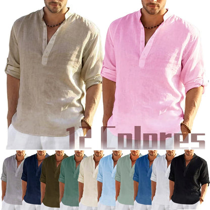 Estilo y Frescura: Camisas Henley de Lino y Algodón para Hombre – Moda Urbana Ligera