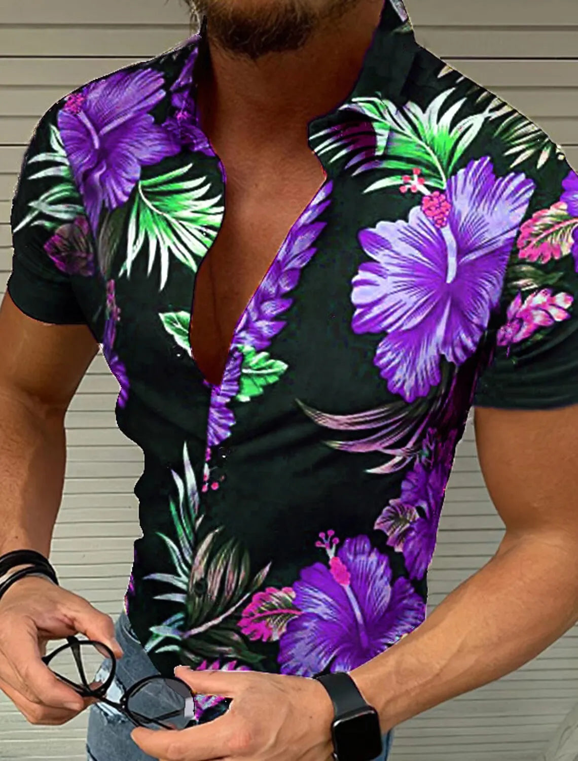 Camisa De Hombre Con Botones Moda Hawaiana