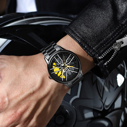 Reloj Diseño Coche con Esfera Giratoria y Acero Inoxidable