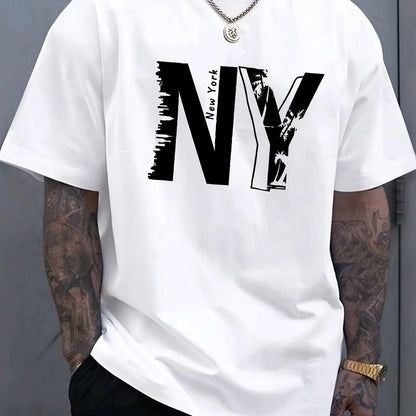 Camiseta Holgada para Hombre con Estampado NY: Estilo Urbano y Confort 100% Algodón