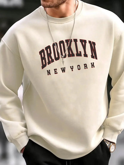 Sudadera Sin Capucha para Hombre – Estampado Creativo de Letras Brooklyn