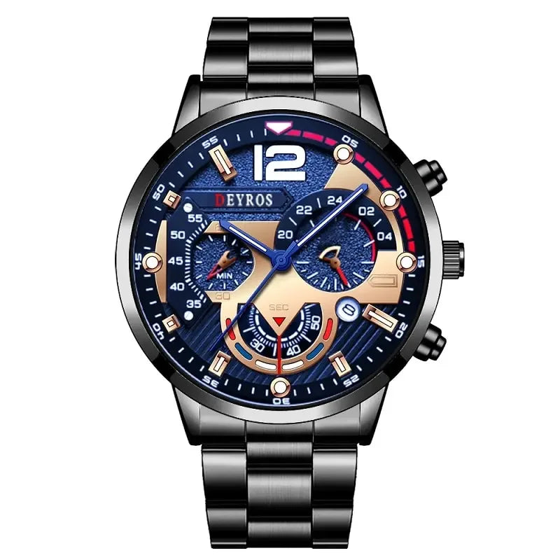 Reloj de Pulsera de Cuarzo para Hombre: Cronógrafo Luminoso de Acero Inoxidable, Estilo Informal y de Negocios