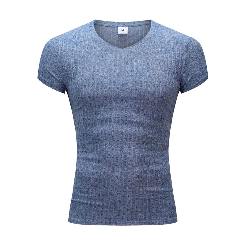 Camiseta Deportiva Ajustada para Hombre: Manga Corta y Cuello en V para Estilo y Comodidad