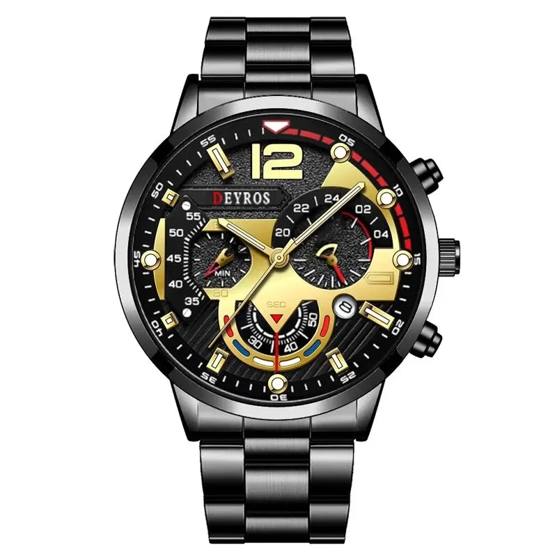 Reloj de Pulsera de Cuarzo para Hombre: Cronógrafo Luminoso de Acero Inoxidable, Estilo Informal y de Negocios