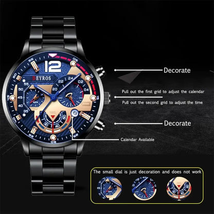 Reloj de Pulsera de Cuarzo para Hombre: Cronógrafo Luminoso de Acero Inoxidable, Estilo Informal y de Negocios