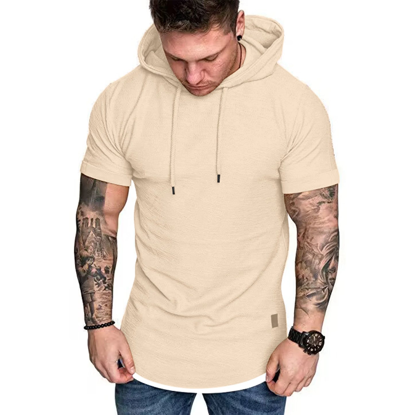 Estilo y Frescura en Verano: Camiseta con Capucha para Hombre de Manga Corta y Color Liso