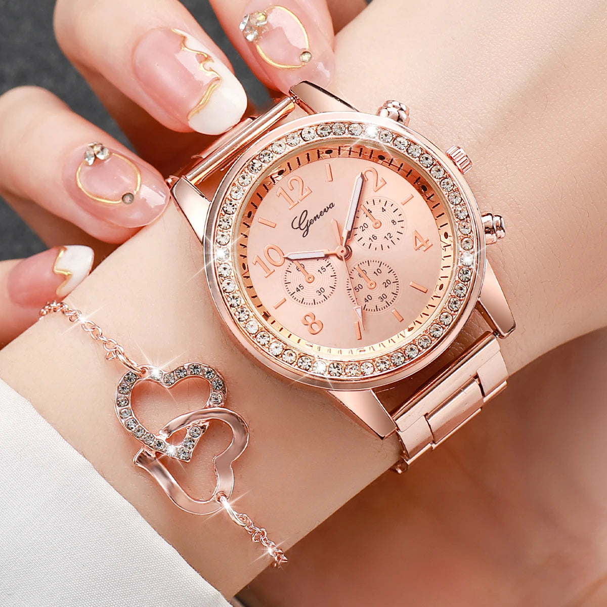 Reloj De Mujer Moda Diamantes De Lmitación 6/unid