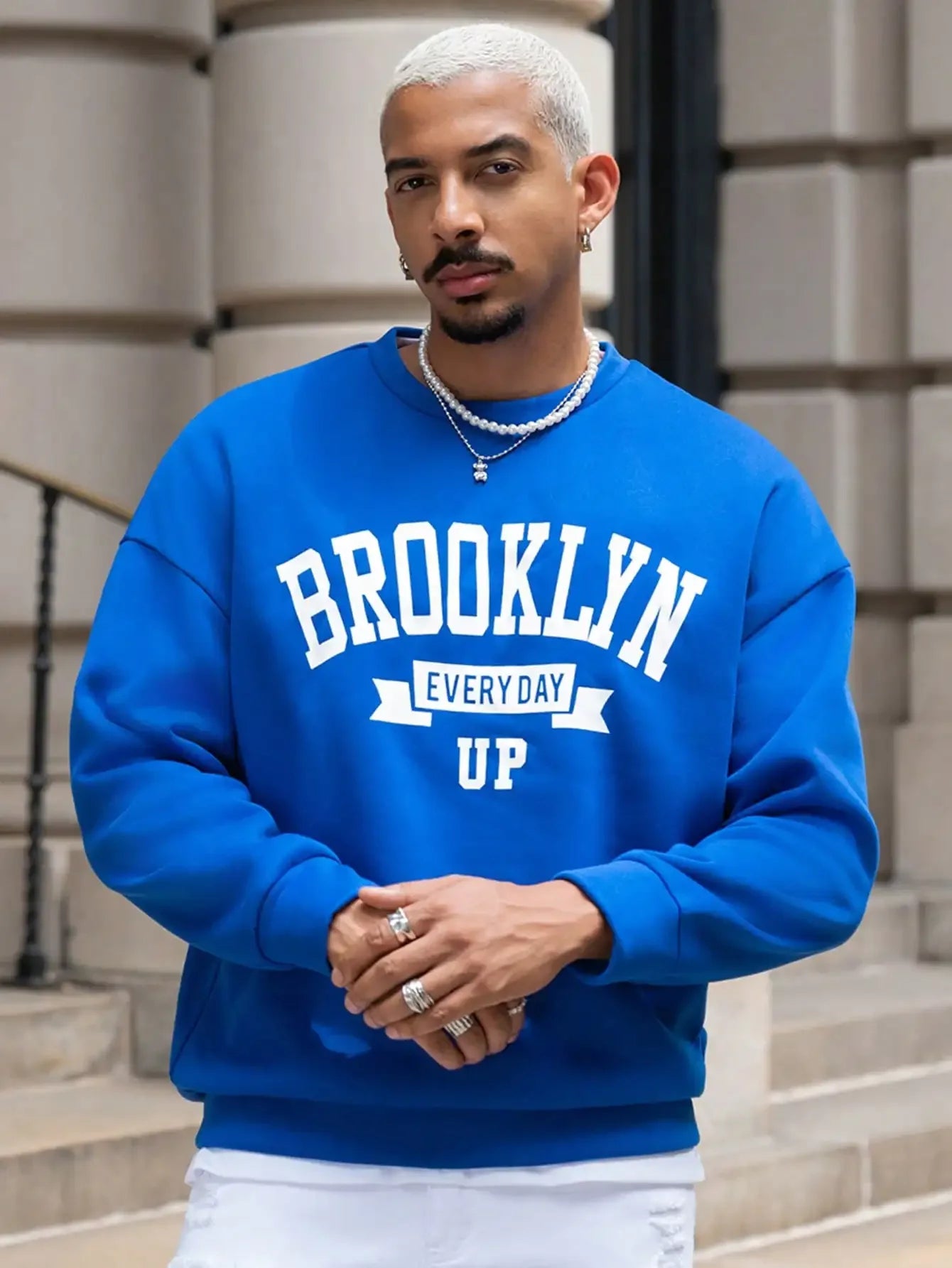 Sudadera Sin Capucha para Hombre – Estampado Creativo de Letras Brooklyn