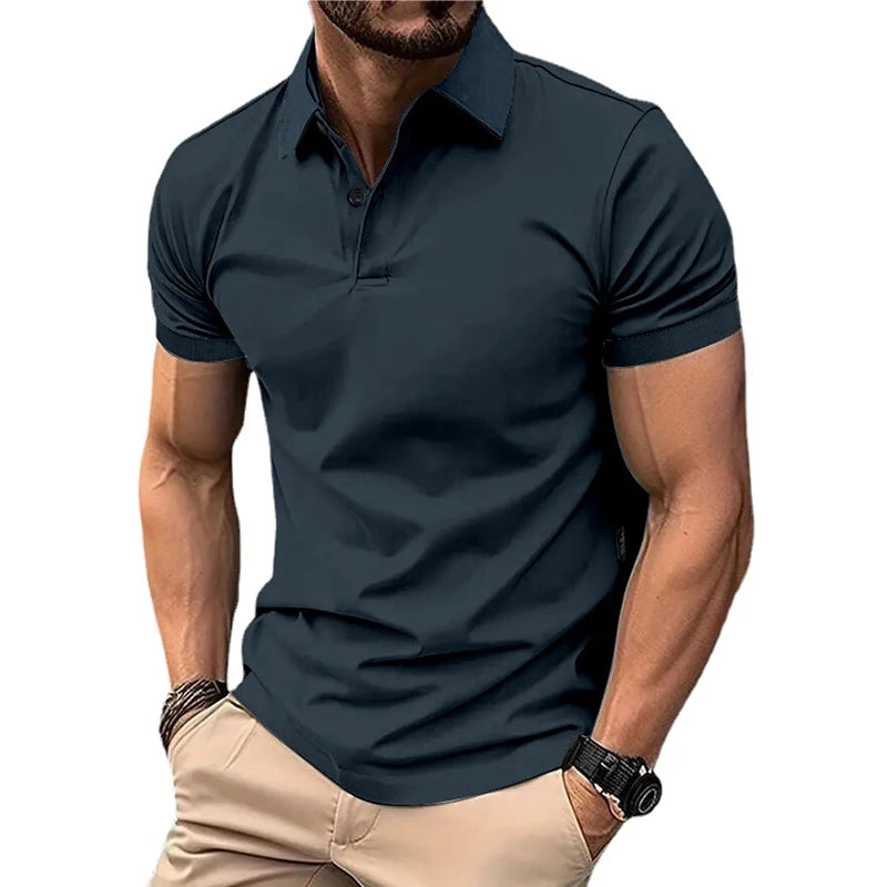 Polo de Manga Corta para Hombre: Estilo Casual y Urbano con Botones de Solapa