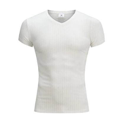 Camiseta Deportiva Ajustada para Hombre: Manga Corta y Cuello en V para Estilo y Comodidad