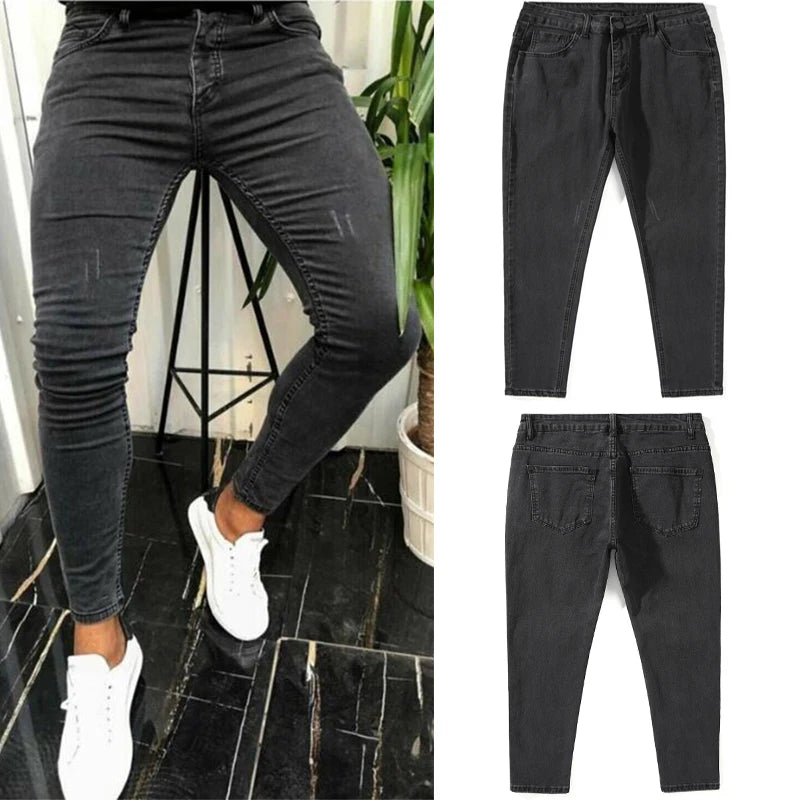 Pantalones De Hombre Ajustados Vaqueros Moda Casual