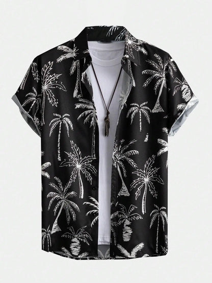 Camisa De Hombre Con Estampado De Árbol De Coco Hawaiano